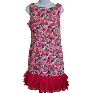 Kahyra Sleeveless Colorful Pink Floral Ruffle Dress Large